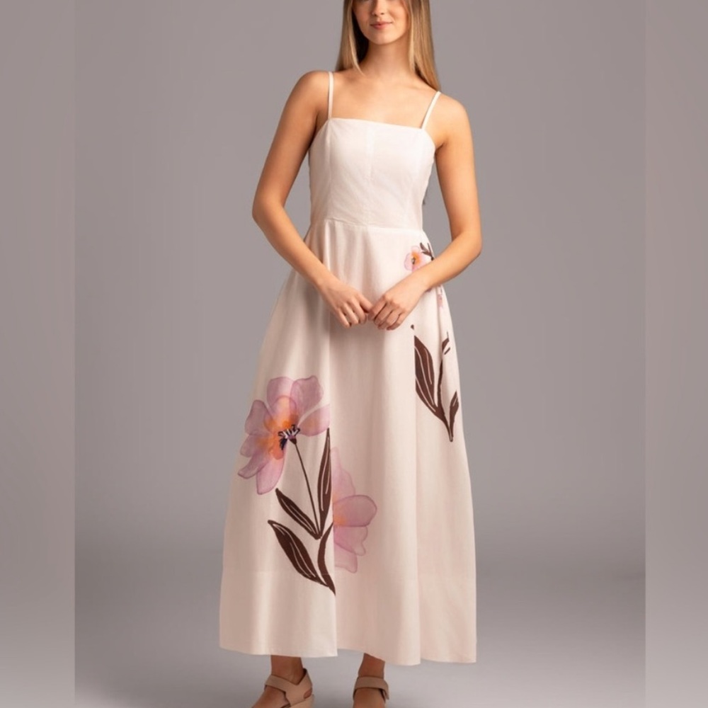 Cleobella Cream Midi Dress with Pink Floral Accents - Picture 2 of 6